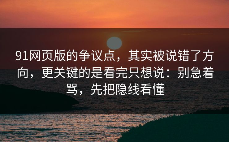91网页版的争议点,其实被说错了方向,更关键的是看完只想说:别急着骂,先把隐线看懂