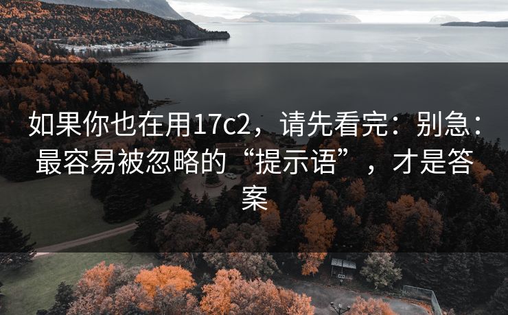 如果你也在用17c2，请先看完：别急：最容易被忽略的“提示语”，才是答案