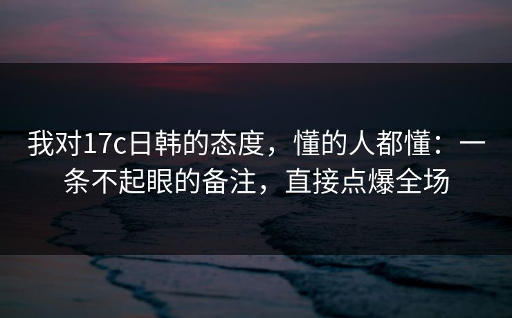 我对17c日韩的态度，懂的人都懂：一条不起眼的备注，直接点爆全场