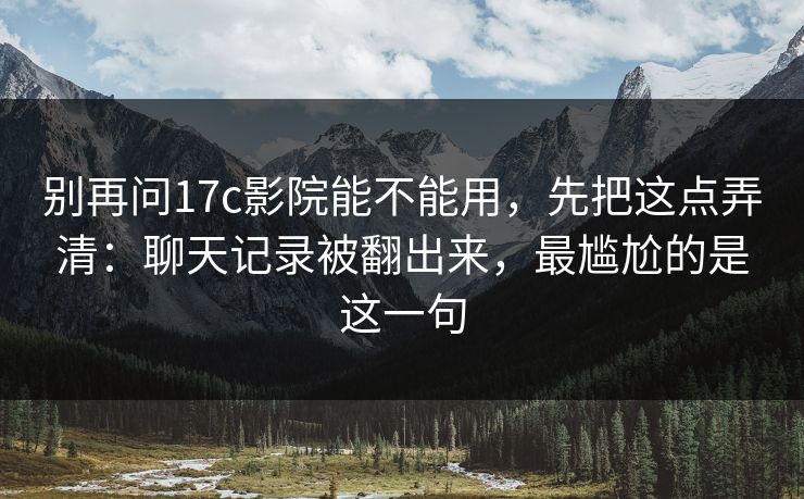 别再问17c影院能不能用，先把这点弄清：聊天记录被翻出来，最尴尬的是这一句