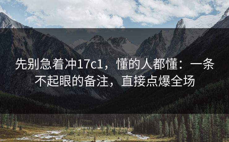 先别急着冲17c1,懂的人都懂:一条不起眼的备注,直接点爆全场