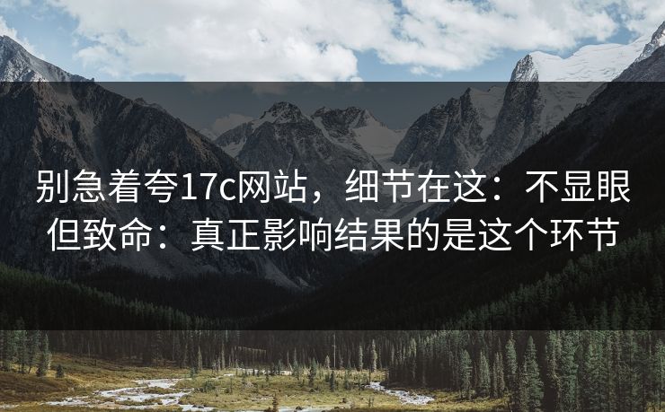 别急着夸17c网站，细节在这：不显眼但致命：真正影响结果的是这个环节