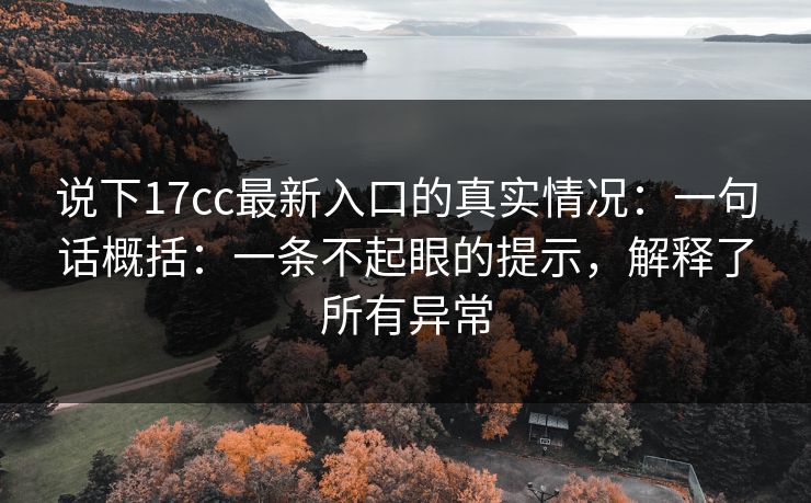 说下17cc最新入口的真实情况:一句话概括:一条不起眼的提示,解释了所有异常