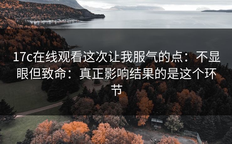 17c在线观看这次让我服气的点:不显眼但致命:真正影响结果的是这个环节